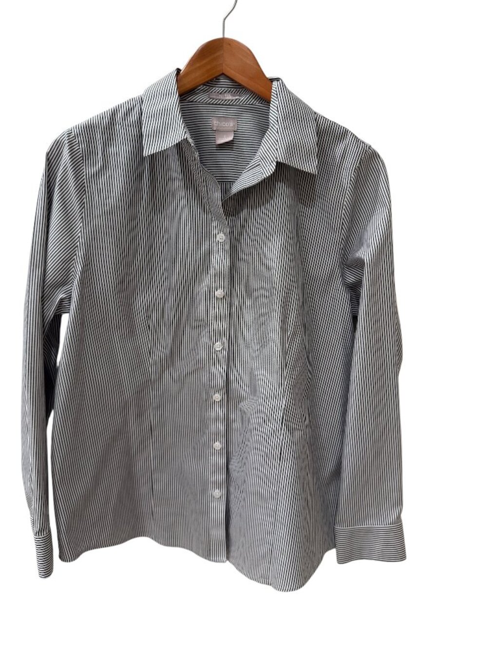 Chico’s Striped Button Down Shirt No Iron Coolmax Size 1 (US 8/10)